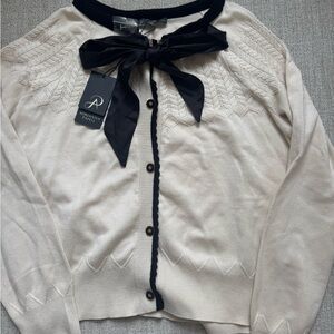 Adrianna Papell Cream Cardigan with Black Bow